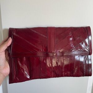 Glossy Burgundy Patent Leather Foldover Clutch